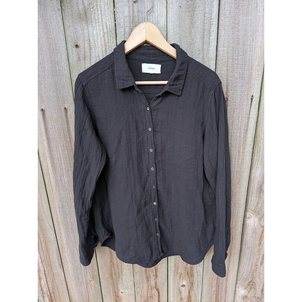 Xirena Scout Shirt Black Long Sleeve Medium Cotton Made in USA Gauzy